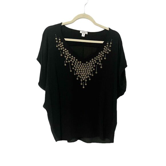 Cache Black Gold Embellished V- neck Dolman Sleeve Shirt Size M - Picture 1 of 5